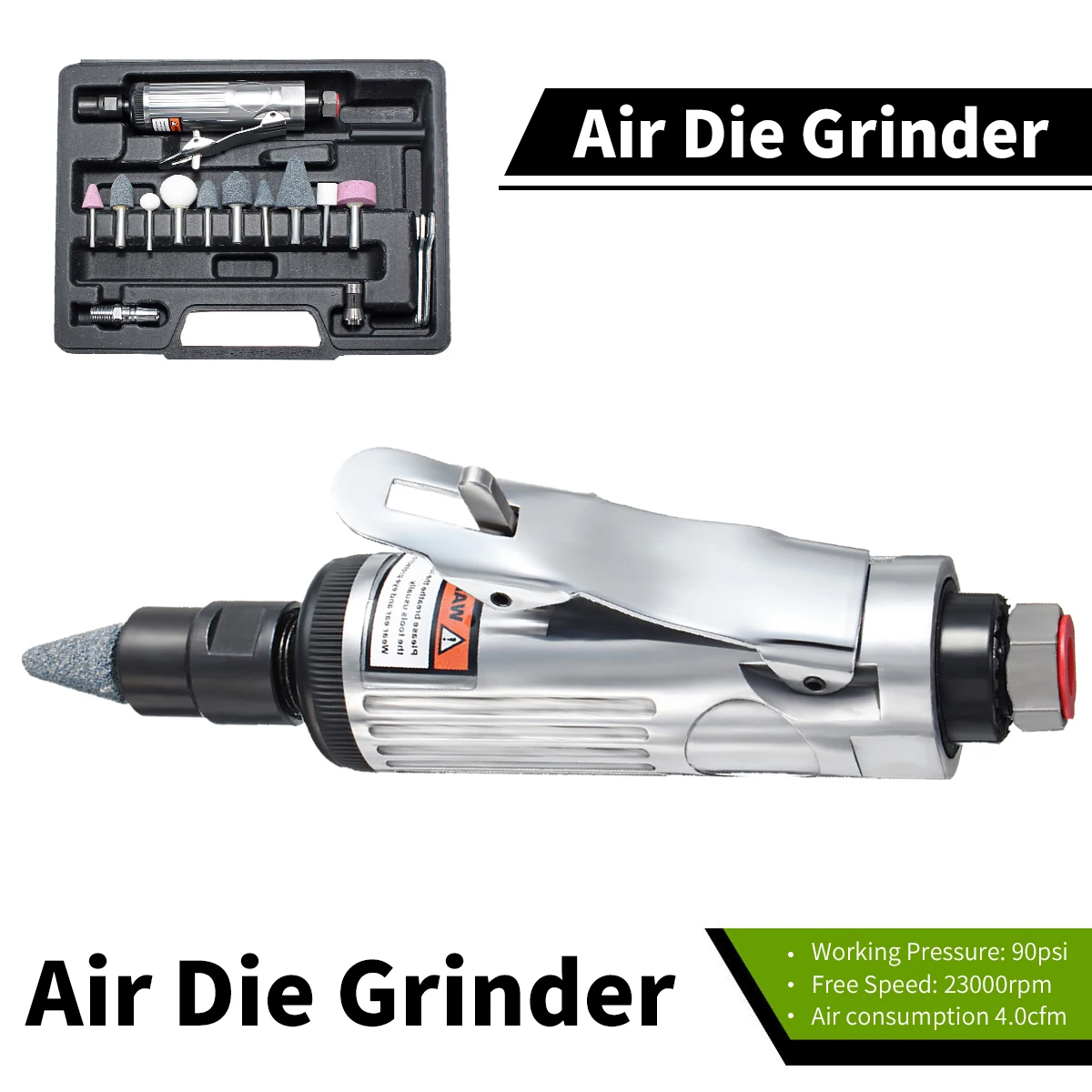 

16Pcs Air Compressor 90psi Die Grinder 1/4'' 23x21cm Air Grinder Tool Tools Rotary Tool Craft + Stones & Case Power Tool Set