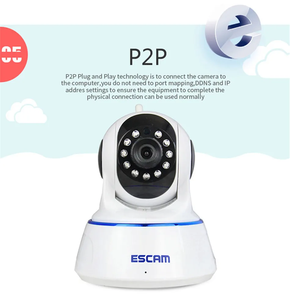 ESCAM QF002 IP камера wifi 720P P2P ночное видение ИК двухстороннее аудио слот карты Micro SD для домашней компании безопасности