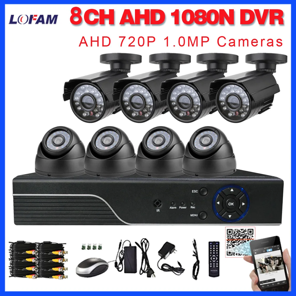 

LOFAM 8CH 1080N HDMI DVR 1MP 720P HD Outdoor Indoor video Security Camera System 8 Channel AHD CCTV System DVR Kit 8 CH Set
