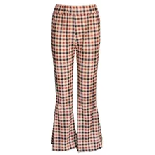 Топы Модные женские расклешенные брюки клетчатые повседневные брюки с принтом брюки c0314