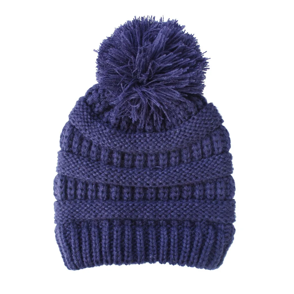 navy blue no tag Зимняя Шапка-бини для маленьких мальчиков и девочек; вязаная шапка с помпонами; Детские шапочки; детская зимняя шапка; Kawaii; шапки с помпонами для малышей; Шапка-бини - Цвет: navy blue no tag