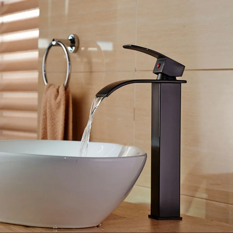 

Luxury Countertop Single Lever Waterfall Basin Sink Faucet Deck Mount Hot Cold Water Mixer Taps Single Hole