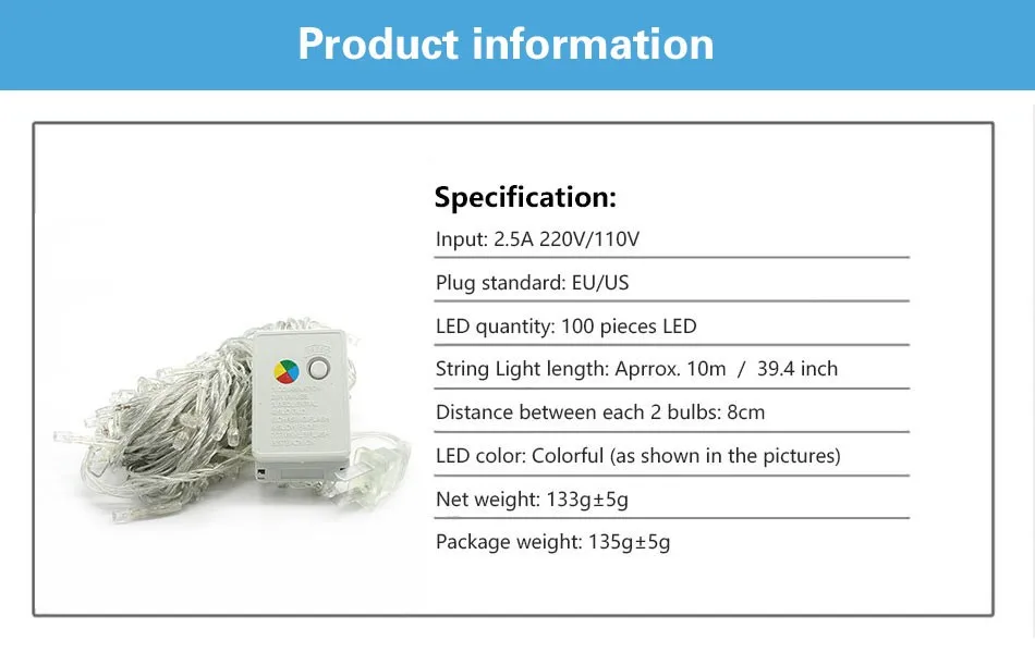 Струнный светильник 100 светодиодный 10 м Рождественский/свадебный/вечерние декоративный светильник s AC 110V 220V наружный водонепроницаемый светодиодный светильник 9 цветов