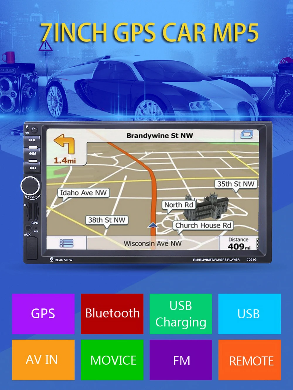 2Din стерео MP5 плеер FM USB 7 дюймов 8G карта автомобиля радио gps навигация Зеркало Ссылка экран зеркало для телефона Android с камерой