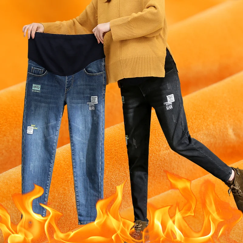 Плотные золотые бархатные штаны для беременных, зимние теплые мягкие повседневные штаны, джинсы для беременных женщин, брюки для беременных, брюки для живота размера плюс