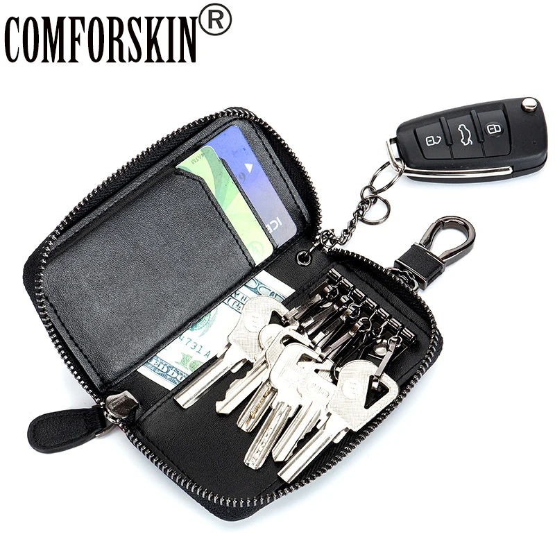 

COMFORSKIN Brand Guaranteed Cowhide Leather Multi-function Key Wallets New Arrivals Unisex Key Housekeepers With Car Key Holder