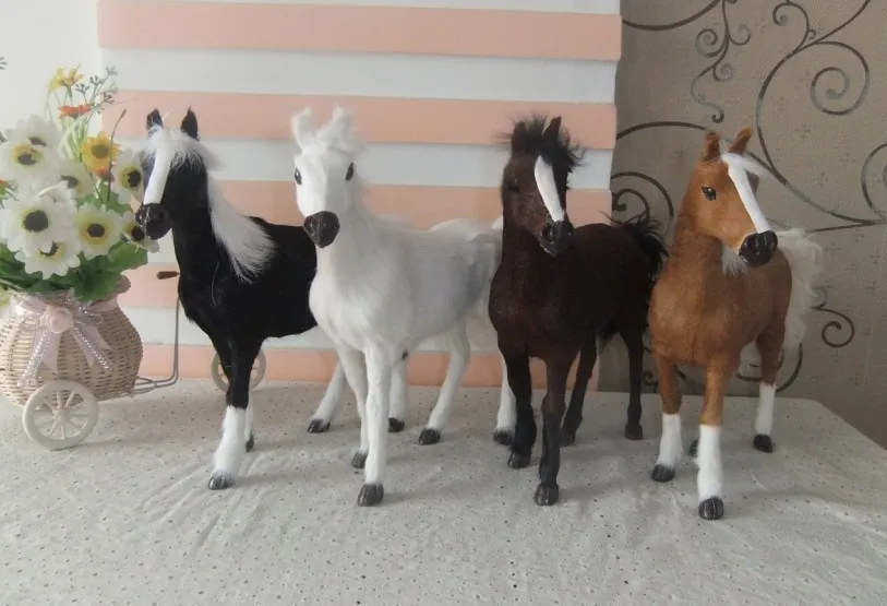 

4 pieces new simulation horse toys fur& lifelike horse model horse dolls gift about 28x25cm