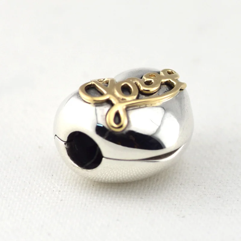 

Authentic 925 Sterling Silver Two Tone Clip Beads With 14k Real Gold Heart of Love for Jewelry Making Fit Bracelets DIY YCL007K