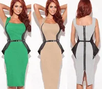 Newest Top Fashion Summer Women Optical Illusion Slimming Empire Full Zipper Stretch Bodycon Business Party Dress Plus SizeS-XL