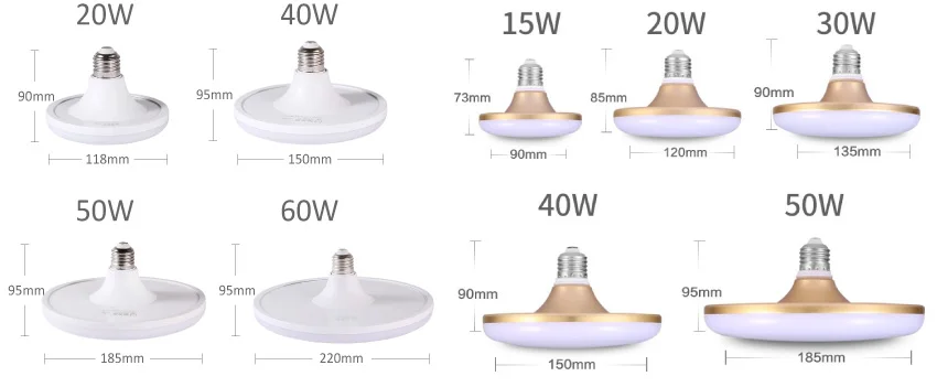 Белый/золотой E27 Светодиодный лампочки без мерцания/мерцающий 15 W 20 W 30 W 40 W 50 W 60 W высокой Мощность НЛО лампы AC220V для домашнего освещения