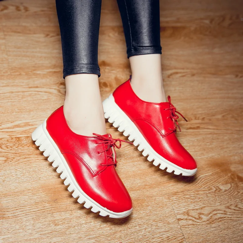 

Hot Sale Plus big and small size 29-46 Womens Round Toe Patent Leather Spring Autumn Shoes Lace up Casual shoes 8086