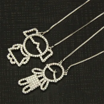 

12pcs New boy girl white gold Zircon Pendant European and American fashion necklace