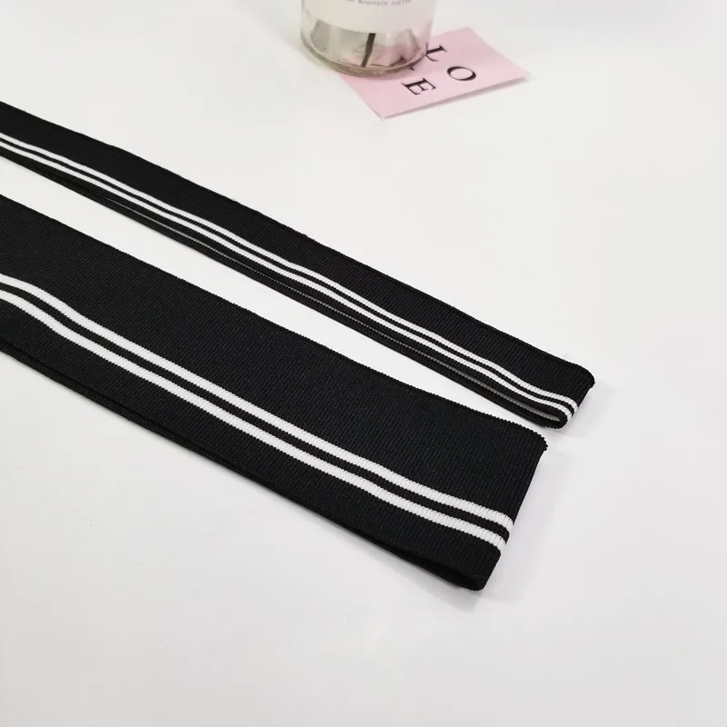 

Black series cotton and polyester striped fabric elastic collar cuffs hem bottom collar thread mouth fabric