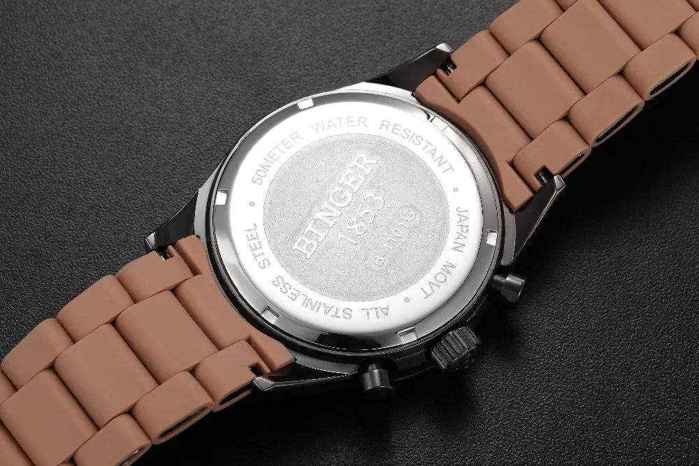Швейцарские часы мужские люксовый бренд Бингер кварцевые мульти дисплей спортивные силиконовые наручные часы водонепроницаемые B1101-2