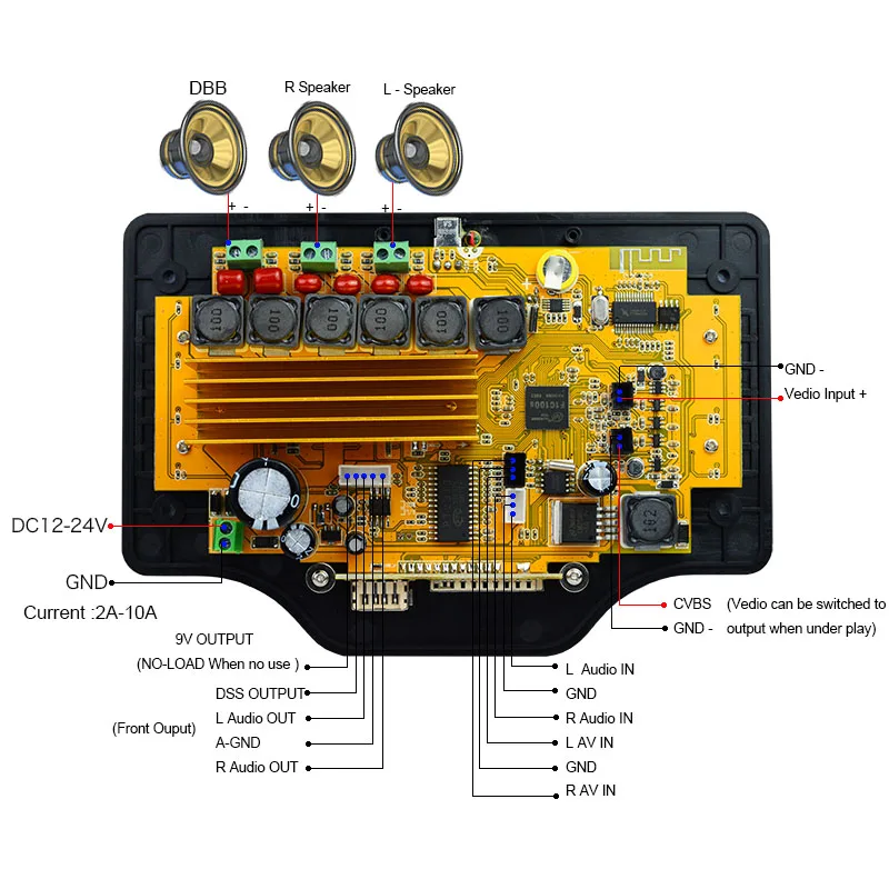 Сабвуфер Bluetooth усилитель доска 50 Вт* 2+ 100 Вт 4,3 дюймов lcd аудио Bluetooth приемник декодер MP4/MP5 декодирование видео DC12V