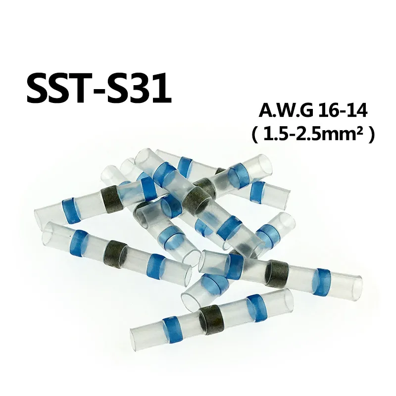 

20pcs SST-S31 Seal Heat Shrink Butt Wire Connectors Blue Terminals AWG16-14 1.5-2.5mm Solder Sleeve Waterproof