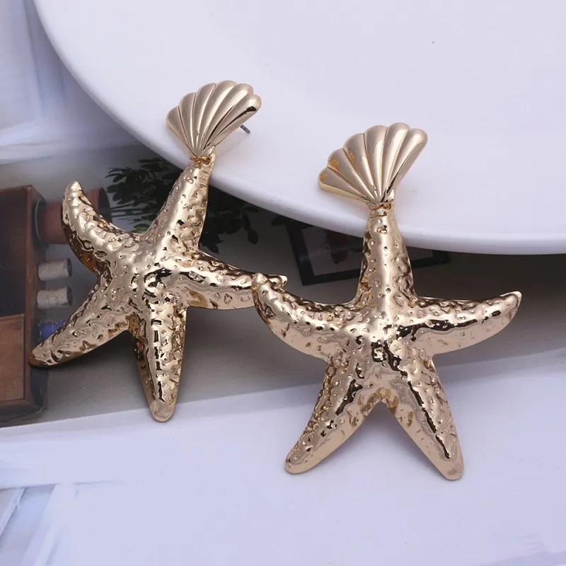 

2019 Handmade Gold Silver Shell Starfish Star Drop Earring Bohemia Sea Beach Summer Dangle Earrings for Women Gift