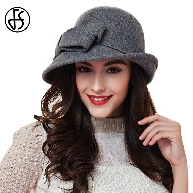 FS Elegant Bowknot Ladies Wool Felt Bowler Black Red ...