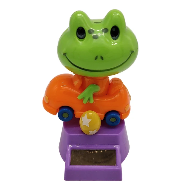 Solar Power Dancing Frog in Car Model Swing Figure Statue Figurine Kid Science Toy Xmas Gift Home & Car Desk Decor 2