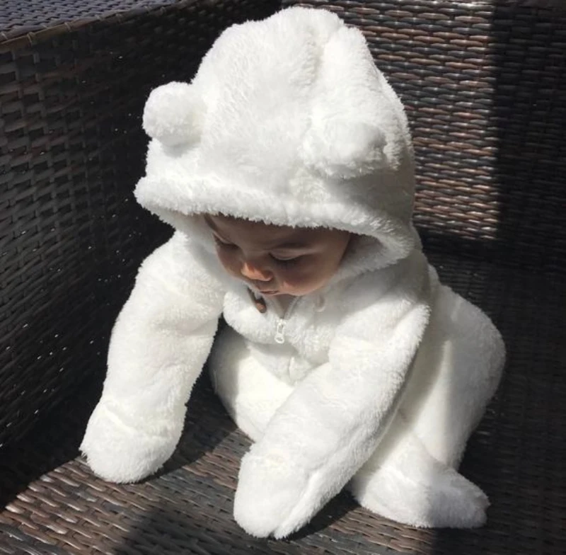 Мягкий хлопковый пушистый комбинезон для новорожденных; милый спортивный комбинезон с капюшоном для маленьких девочек и мальчиков; осенне-зимняя одежда для малышей