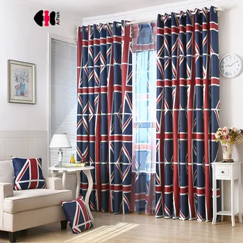 

European Classics Blackout Fabric UK Flag Curtains Delicate Polyester Cotton Bedroom Study British French Curtain Drapes WP333B