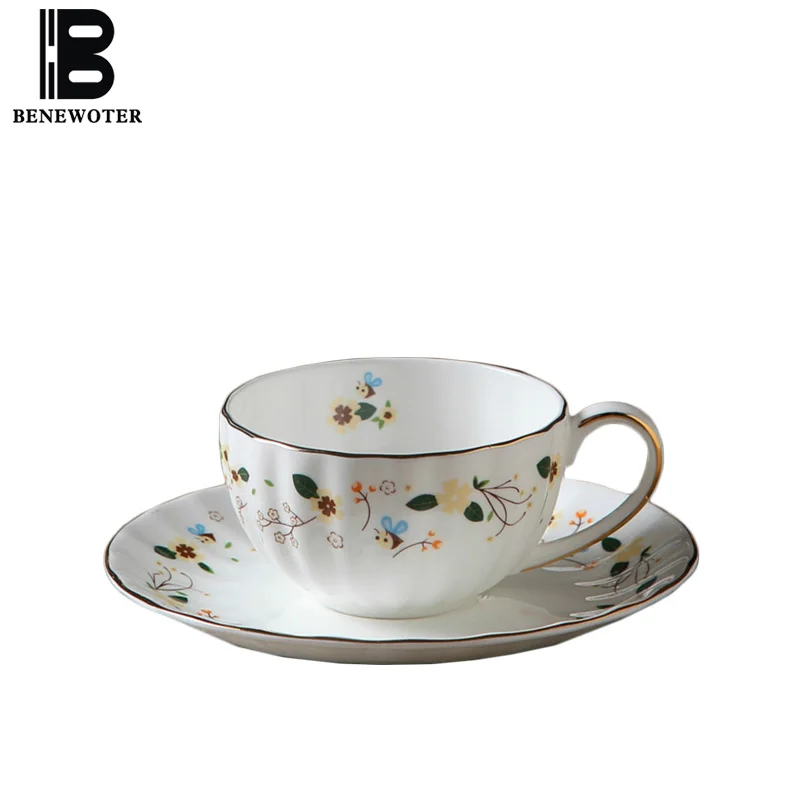 180cc Pastoral Style Ceramic Bone china Coffee Milk Cup with Saucer Kit