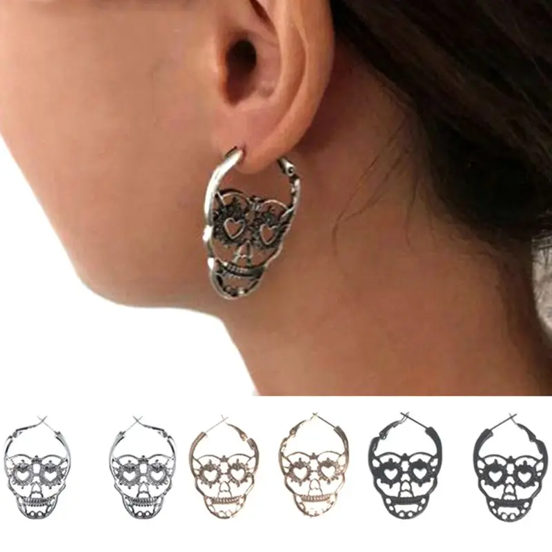 

Skull Earrings Punk Style Fashion Heart Shape Eyes Hollow Floral Dangle Women Jewelry Personality Ear Stud Charms Halloween
