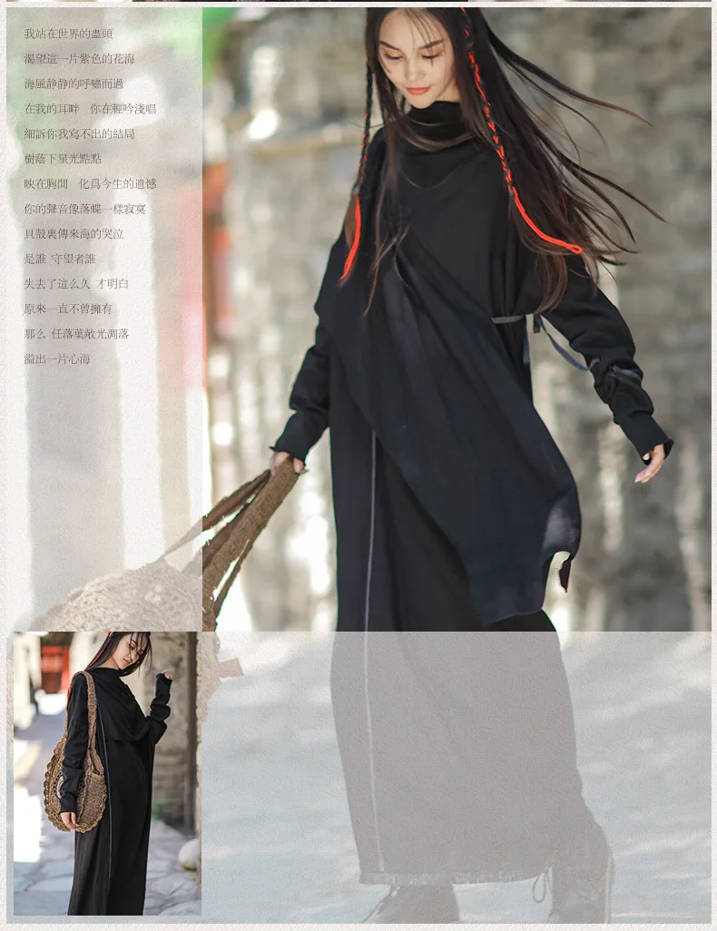 Превосходное качество, винтажное трикотажное платье черного цвета для женщин, платье макси из чистого хлопка am119