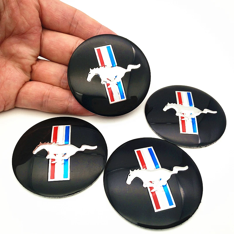 

4pc 56mm 3D Horse Flag Car Steering tire Wheel Center car sticker Hub Cap Emblem Badge Decals Symbol For Ford Mustang Jaguar
