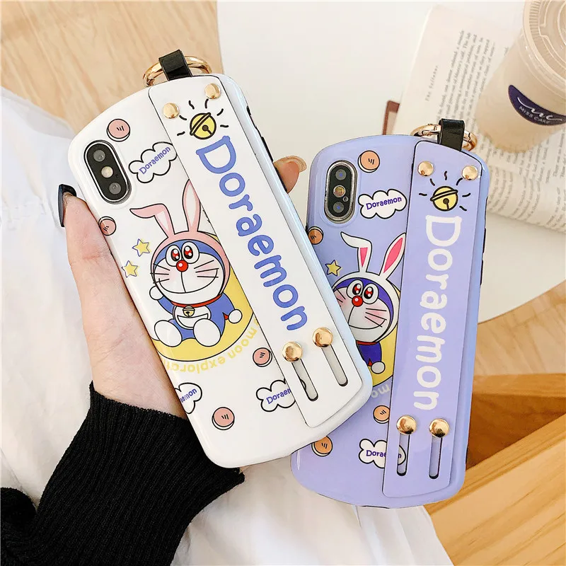 

For iPhone XR Doraemon case, Cute Japan Cartoon Sof IMD case For iPhone XS Max X 8 8plus 7 7plus 6 6S 6P cover + Wrist strap