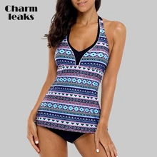 Charmleaks, Женский танкини, набор из двух частей, купальник, Ретро стиль, цветочный принт, купальник с завязками спереди, купальник, бикини, купальник