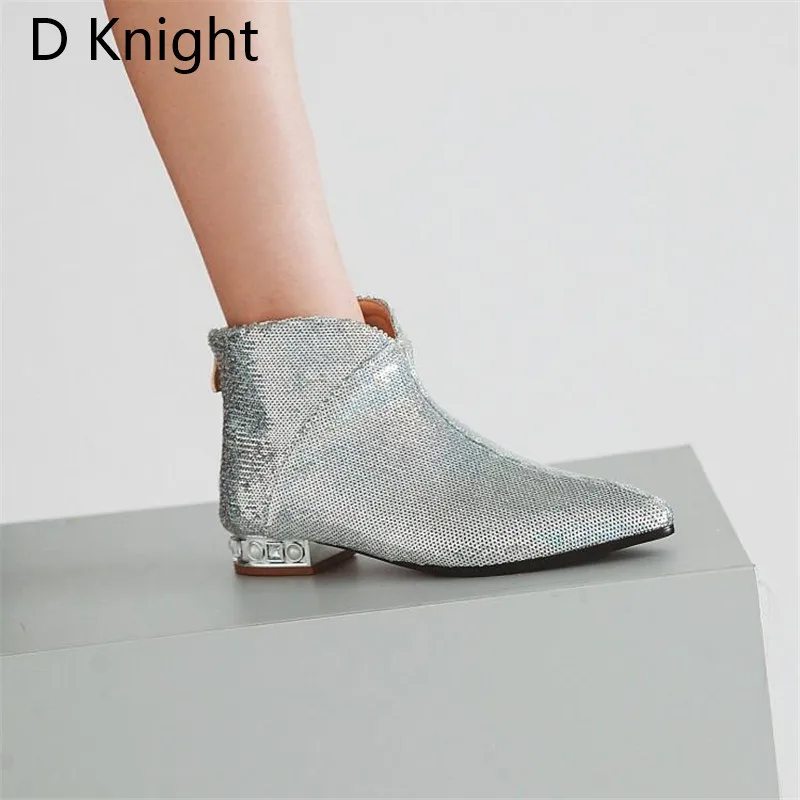Plus Size 32-43 Women's Chelsea Boots Autumn Winter 2018 New Ankle Boots For Women Rhinestones Comfortable Sequins Ladies Shoes (12)