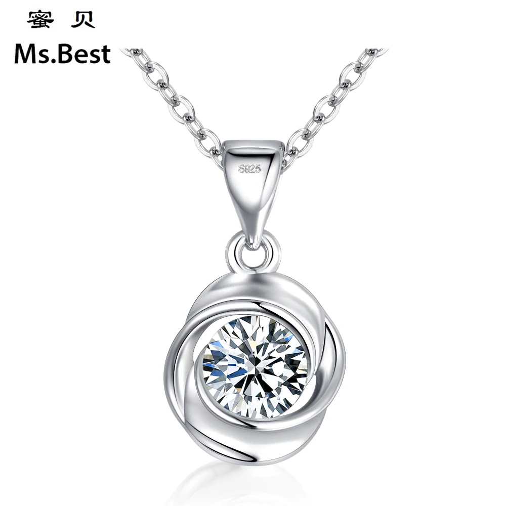 

Ms.Best 2017 New Rose Flower 902 silver pendant Necklace Women Charm simply Cubic Zircon jewellery wedding Christmas gift