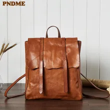 PNDME vintage casual first layer cowhide ladies backpack handmade soft genuine leather anti theft women's travel schoolbag vintage casual designer genuine first layer cowhide hand painting girls small red backpack ladies women leather travel backpack