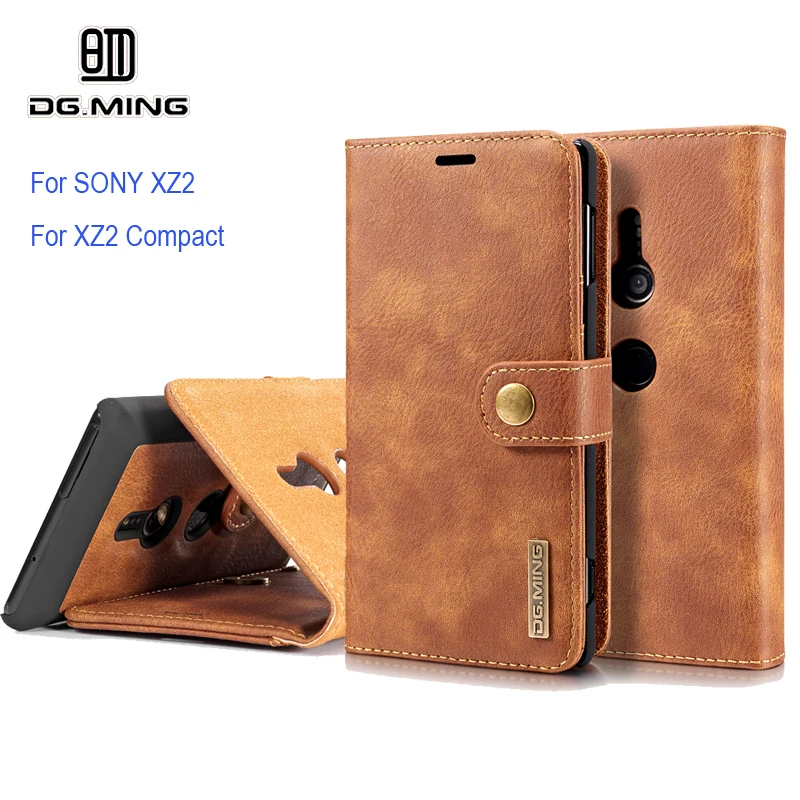 

DG.ming XZ2 Leather Separable Back Case For Sony XZ2 Compact with Magnetic Button Flip Wallet Cover Cowhide Phone Bag Fundas