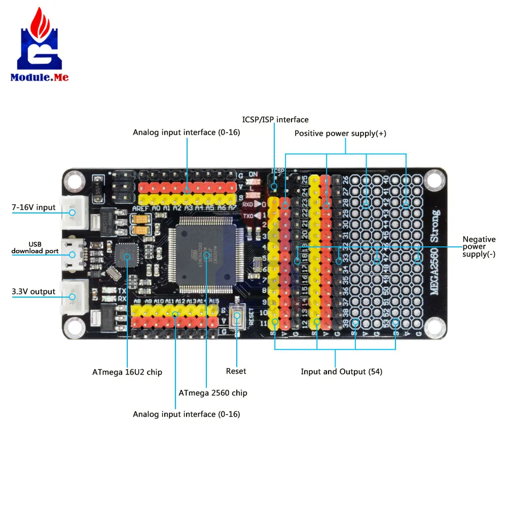 DM сильная серия Мега 2560 Микроконтроллер плата MEGA2560 ATmega2560 ATmega16U2 для Arduino модуль Micro USB 16 МГц ШИМ UART ICSP