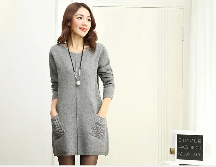 Плюс размер S-4XL Зимний свитер женский корейский большой размер свободный женский свитер пуловер средней длины свитер с длинными рукавами 68
