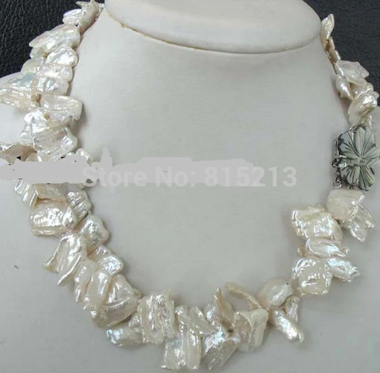 

FREE SHIPPING>@@> N1397 2rows freshwater pearl white biwa reborn keshi necklace