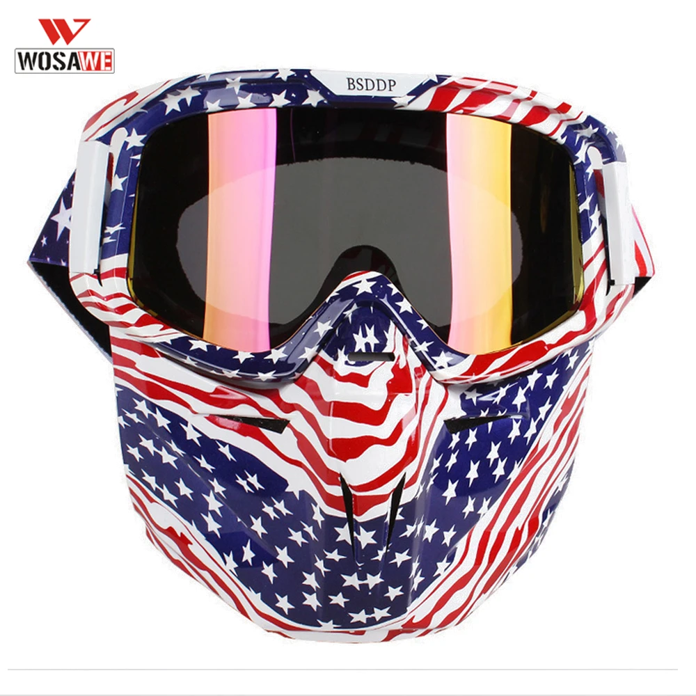 

WOSAWE Skiing Glasses Helmet Goggles Motocross Off Road Dirt Bike DustProof Retro Windproof Open Face Helmets Goggles Mask
