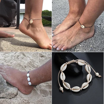 

S181 Fashion Bohemian Shell Pendant Rope Chain Handmade Anklets For Women Adjustable Multilayer Foot Leg Boho Ankle Bracelet
