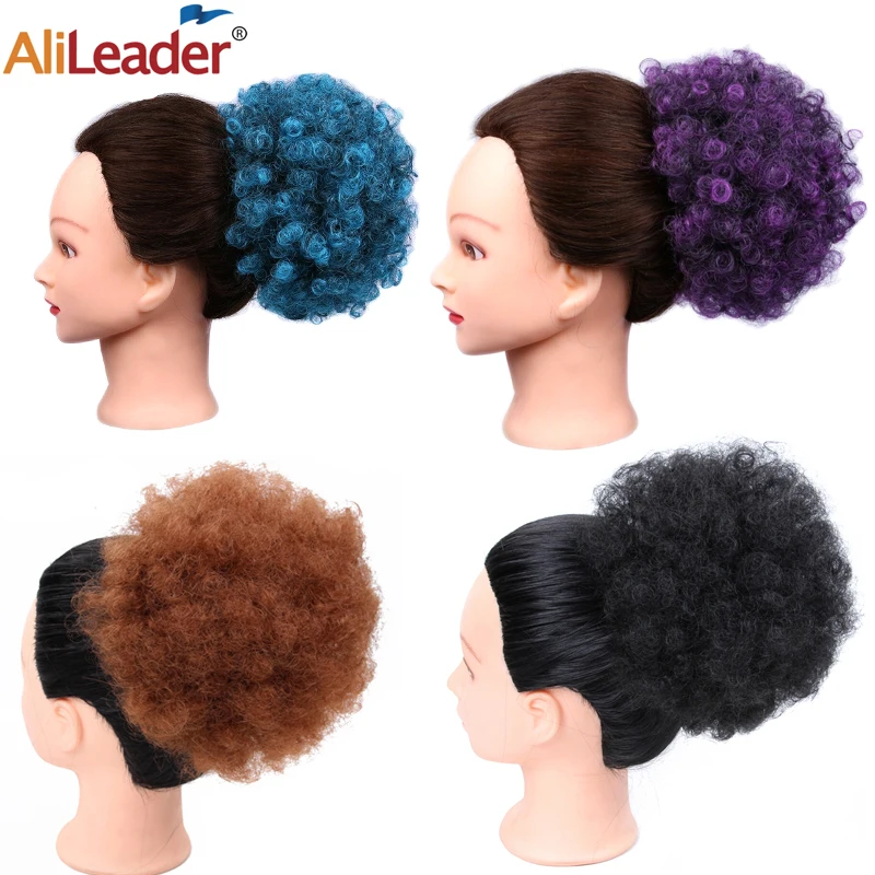 

Alileader Black Curly Chignon Afro Naturel Hairpiece Bun Drawstring Afro Puff Ponytail Extensions Synthetic Hair Bun Blue Brown