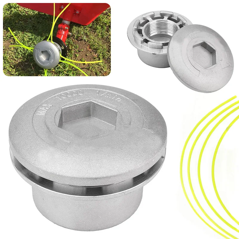 

Universal Aluminum Grass Trimmer Head With 4 Lines Brush Cutter Head Thread Nylon Grass Cutting Line Head for Lawn Mower Silver