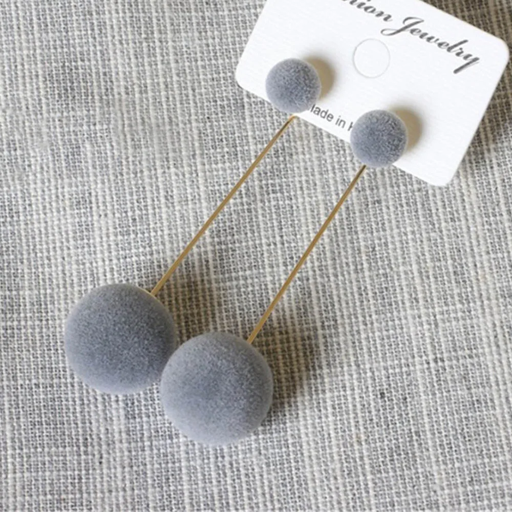 

Plush Ball Drop Earrings for Women Korean Round Long Tassel Earrings Statement Jewelry Personality Gift Red Black Gray