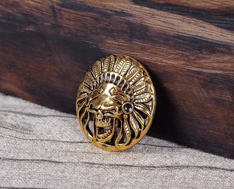 

10PC 31*31MM ANTIQUE BRASS FINISH SKULL INDIAN HEAD LEATHERCRAFT DECOR CONCHOS