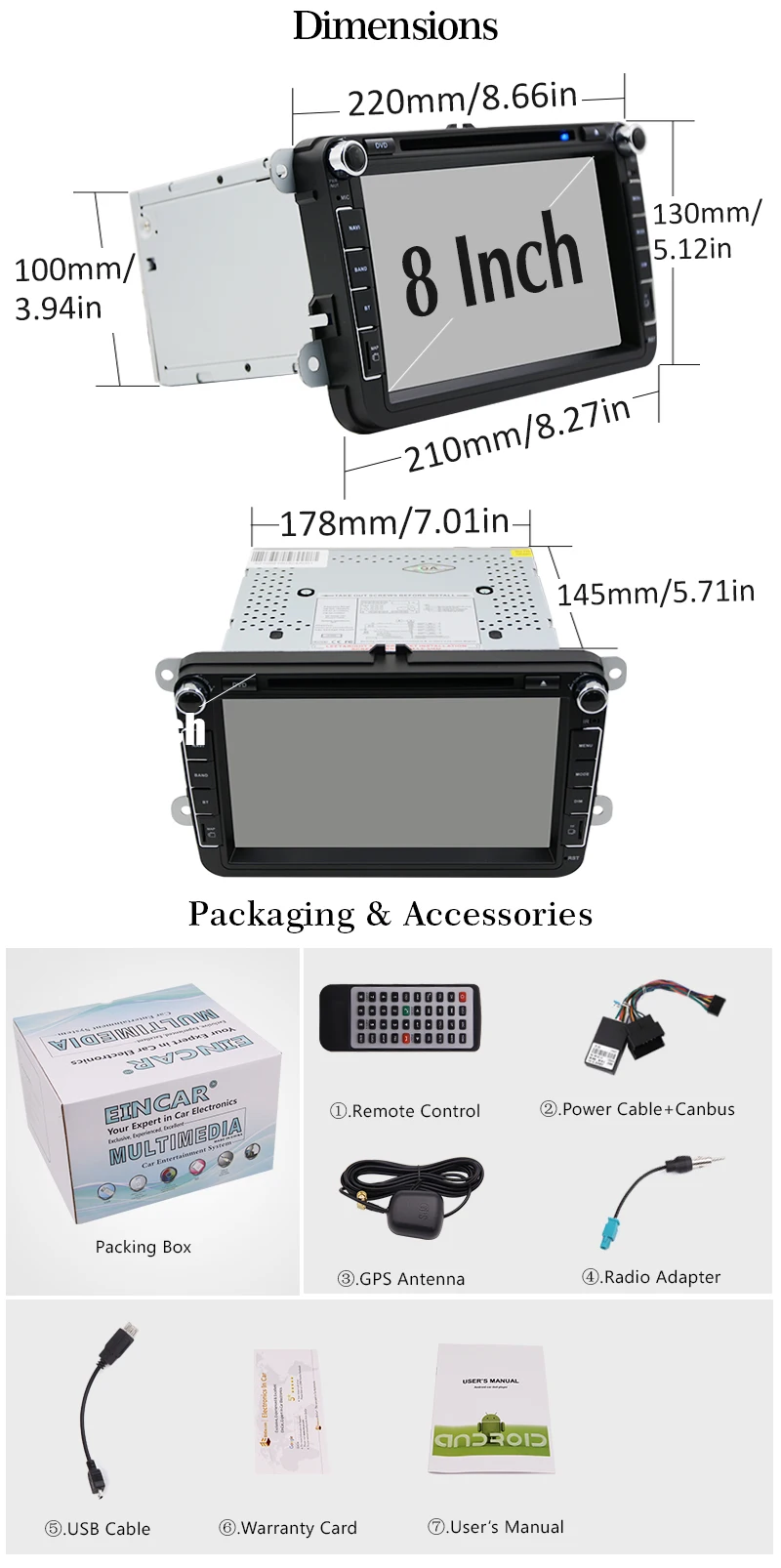 Clearance Free CANBUS & Backup Camera Android 6.0 Car DVD Player for VW PASSAT Golf 8