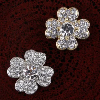 

30pcs/Lot 16MM Four-Leaf Clover Rhinestone Button Flatback Metal Rhinestone Buttons Embellishments For Hair Flower