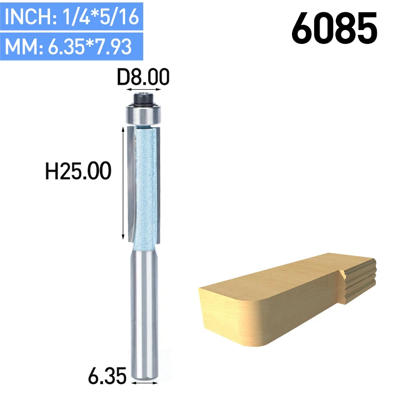 HUHAO 1 шт. 1/" хвостовик для промывания и подравнивания фрезы для древесины обрезные фрезы с подшипником деревообработки промышленного класса фрезы - Длина режущей кромки: 6085
