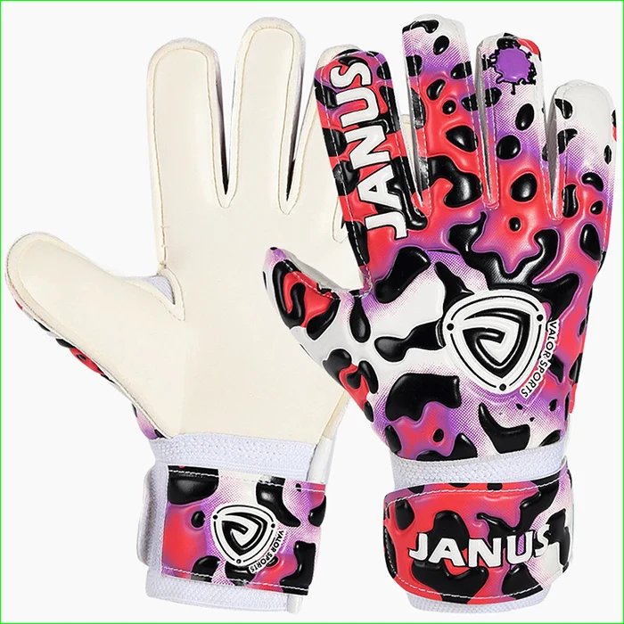 Janus дети вратарские перчатки с защитой пальцев профессиональные дети уплотненный латекс футбольные вратарские перчатки