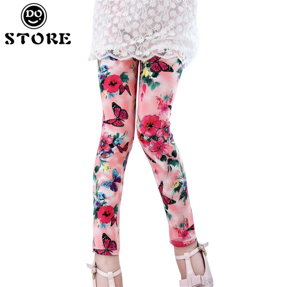 Baby Childrens Girls Leggings Spring Summer Autumn Elastic Milk Silk Printing Flower Legging