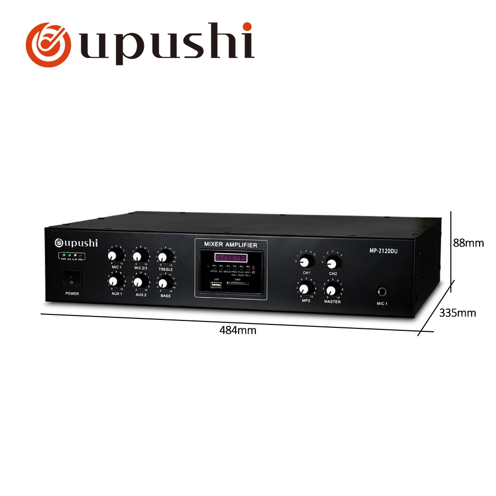Oupushi 120W Bluetooth Pa amplifier 2 zone audio amp support remote control USB SD card FM for public address system